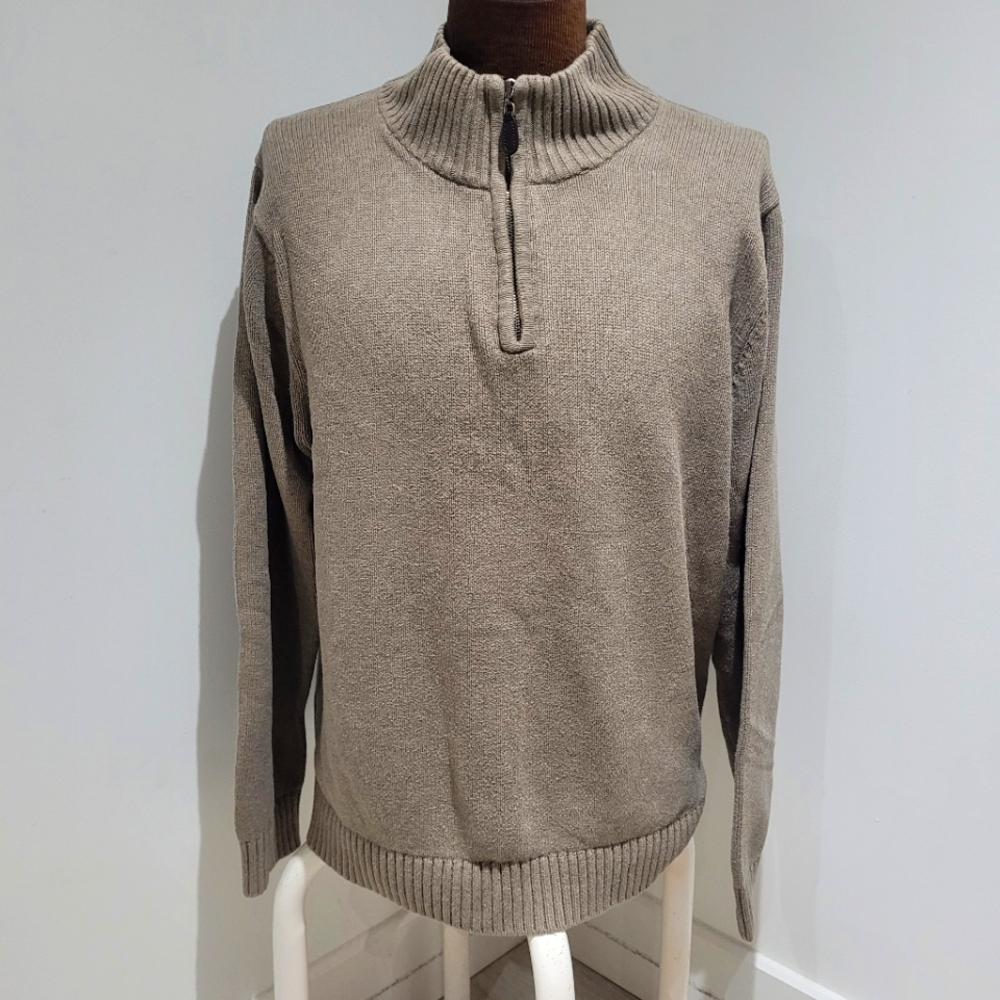LL Bean Men's Vintage Quarter Zip Cotton Long Sleeve Sweater Large Tan Normcore